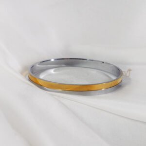 Rhodium Polished Kada with Center Gold Enamel